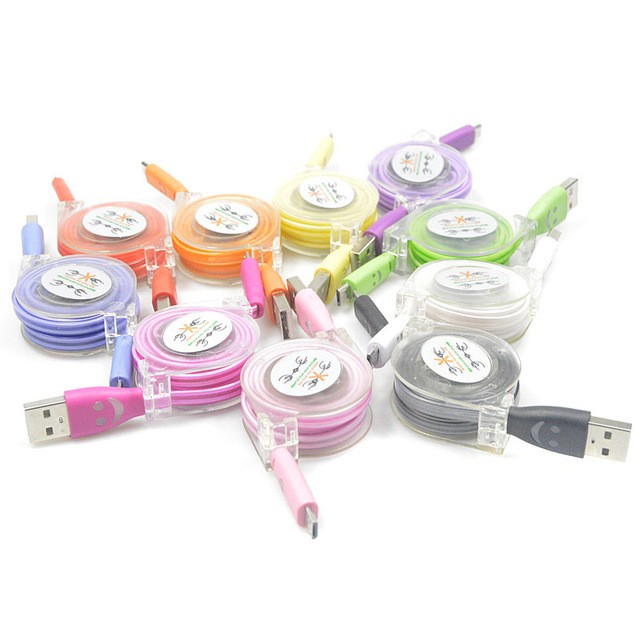 Durable USB Cable Charger Data Sync Cord For SONY/LG/HTC/Samsung Android phone 100cm Data Line Retractable LED Light
